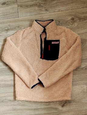 VIineyard Vines Sherpa Pullover Sweater - Tan with Navy Trim